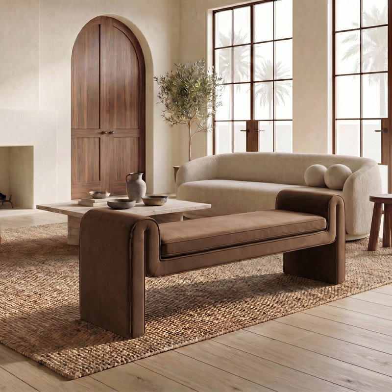 Deshai Velvet Bench, Dark Brown