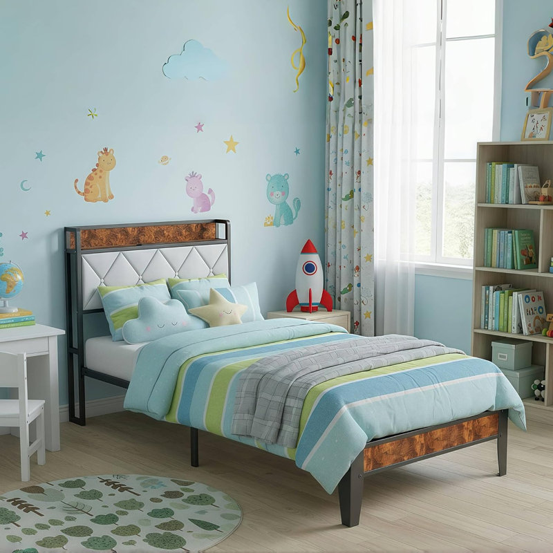 Lit plateforme avec tête de lit tapissier réglable, aucun sommier nécessaire, Gris foncé, Lit simple