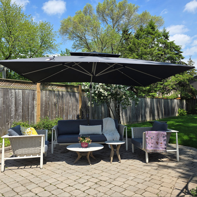 Rectangular Cantilever Umbrella with Base, Gray, 108" H x 156" W x 120" D