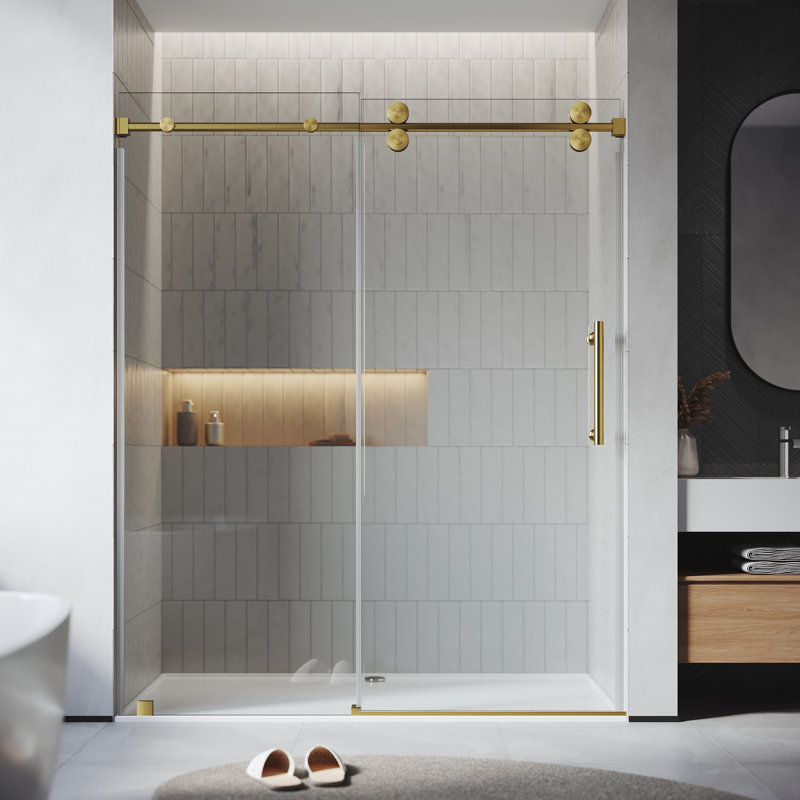 56"-60" W x 76" H Single Sliding Frameless Shower Door, Gold