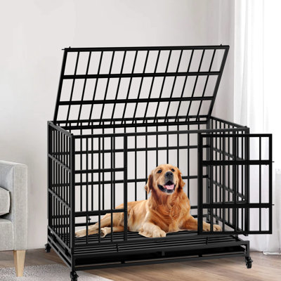 Cage pour chien de 48 pouces sur roulettes, abri sécuritaire pour canines moyennes et grandes, installation rapide et facile avec chiens d'entrée à bas seuil, finition rouille