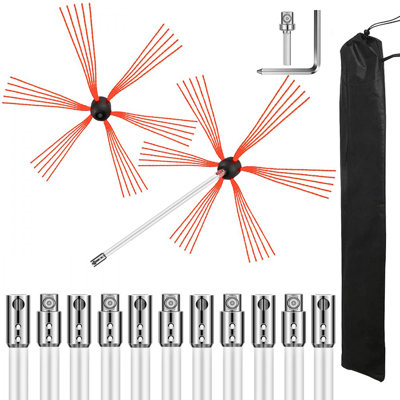 Chimney Sweep Kit, Chimney Brush Kit with 8 Nylon Flexible Rods and 2 Brush Head, Rotary Chimney Cleaning Kit Driven by Drill, Chimney Cleaning Tool Kits for Sweeping Fireplace