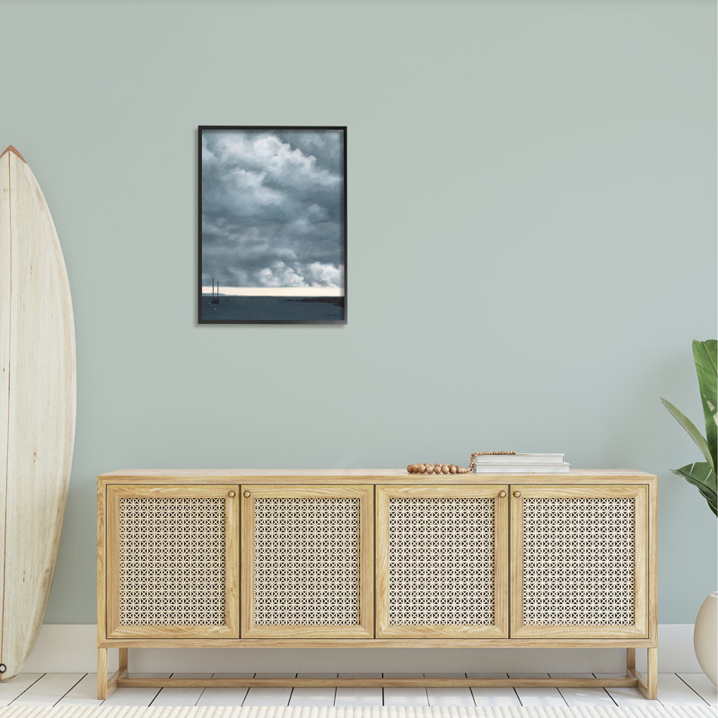 Bateau de mer lourd et couvert de nuages lourds par Jen Eitel - Peinture, L 24 po x H 30 po, Giclée encadrée noir minuit