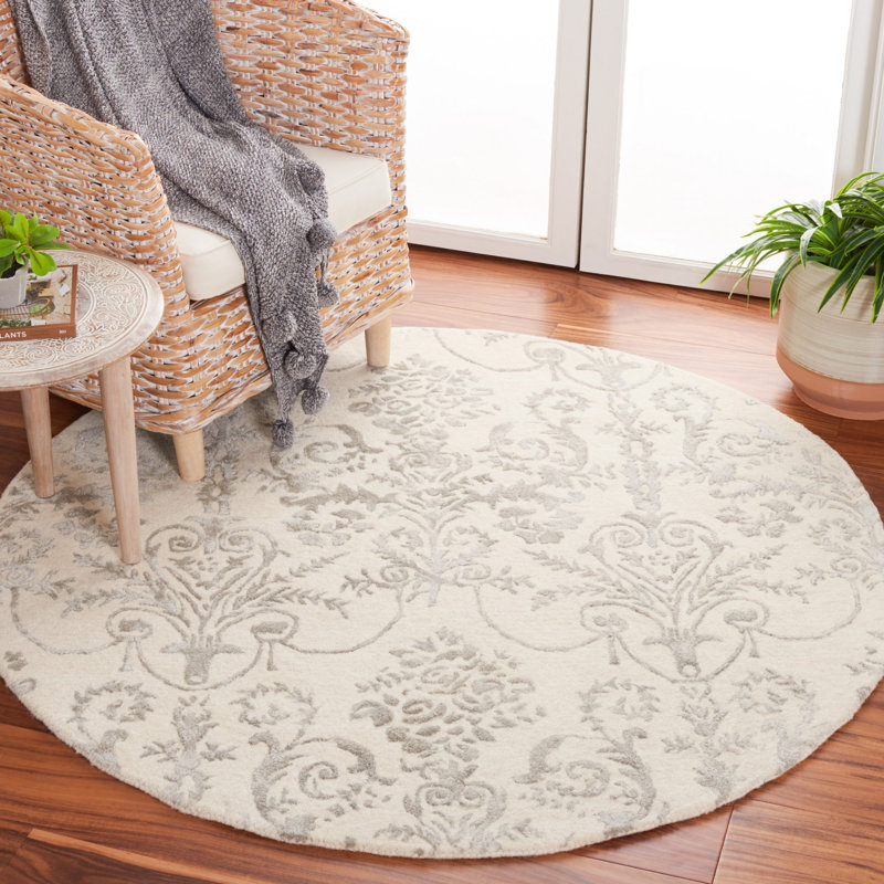 Tapis floral en laine et en viscose touffeté à la main Shillington, Rond 9 pi