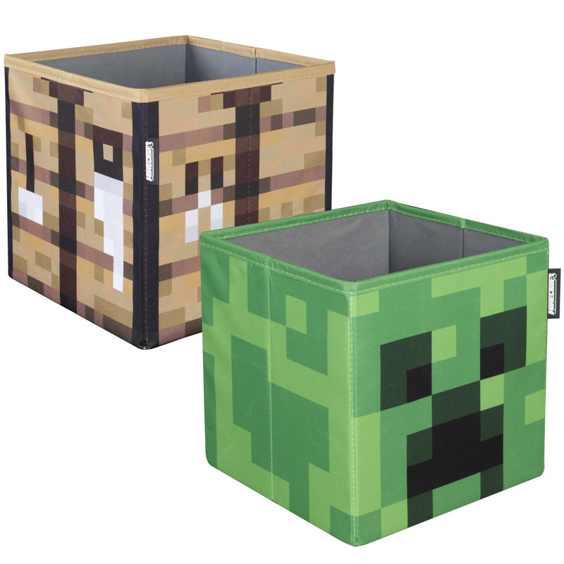 Minecraft: Fabric Storage Boxes: 2pc - Creeper & Crafting Table - 10" Collapsible Cubes, Toy-Games-Clothes Organization, Game Themed Designs, Licenced