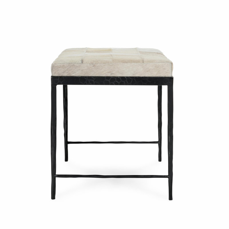Banc en cuir véritable Achen, Ivoire ivoire, H 18,5 po x l 28 po x P 16 po