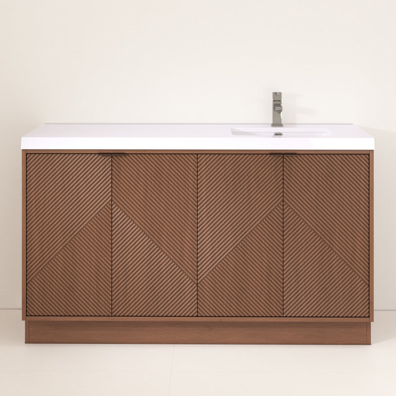 Monterey 59" Freestanding Bathroom Vanity with Reinforced Acrylic Right Sink, Right, Walnut
