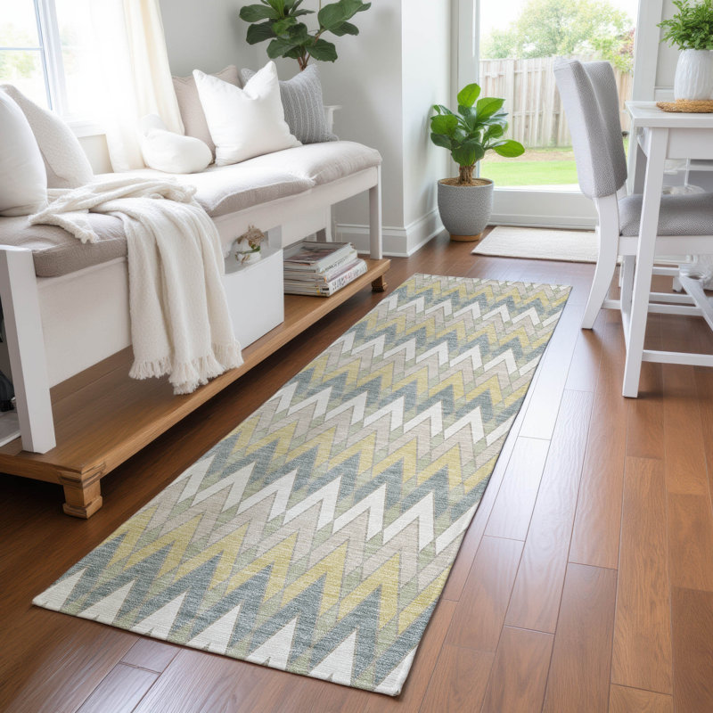 Machine Washable Indoor/Outdoor Chantille ACN2558 Geometric Rug, Runner 2'3" x 7'6", Ivory