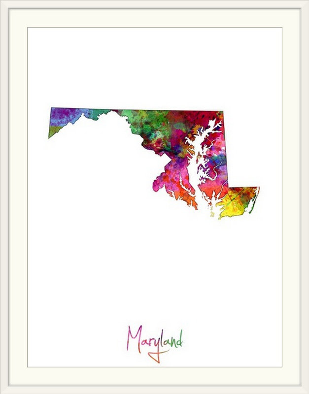 Francy «Maryland Map» par Michael Tompsett - reproduction, Cadre blanc, H 24 po x l 20 po x P 1 po