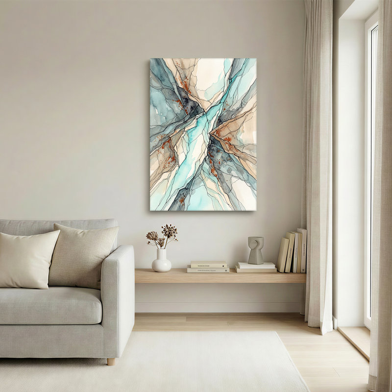 Art abstrait bleu sarcelle et aquarelle, 24"H x 18"W