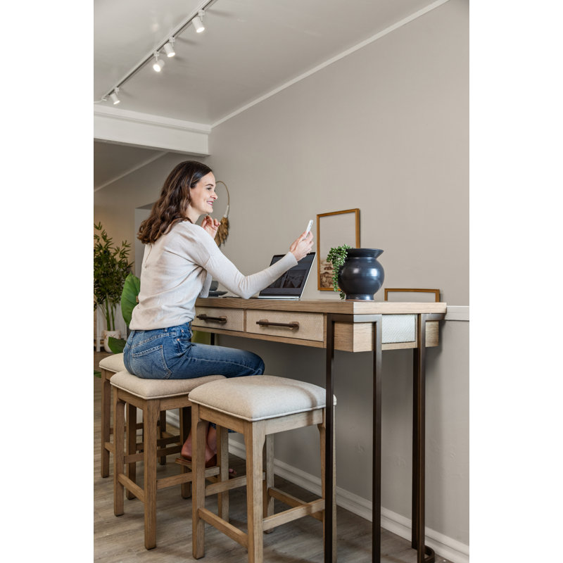 Rio Vista - 25" Backless Upholstered Stool - Muted Earth Tones and Clay Finish - Grey Upholstery