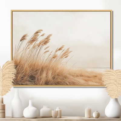 «Coastal Pampas Grass II - Gray Nature», art mural encadré