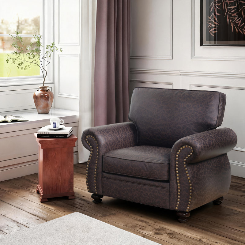 42" W Transitional Modern Soft Armchair with Solid Wood Legs, Brown