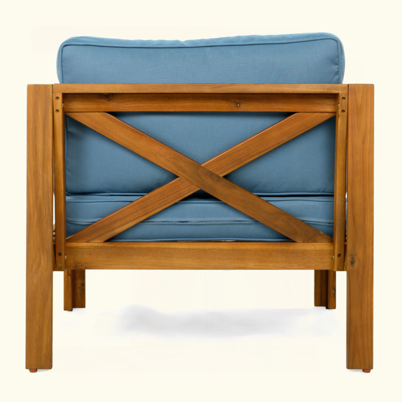 Fauteuil club d'extérieur en bois d'acacia avec coussins, ensemble de conversation, convient aux rassemblements extérieurs