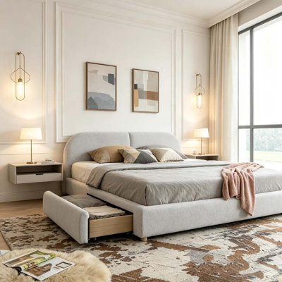 Modern Minimalist Style Upholstered Bed Frame Curved Headboard, Sturdy Leg