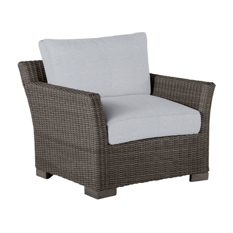 Club Patio Chair with Cushions, No Welt, Black Walnut, Linen Chambray