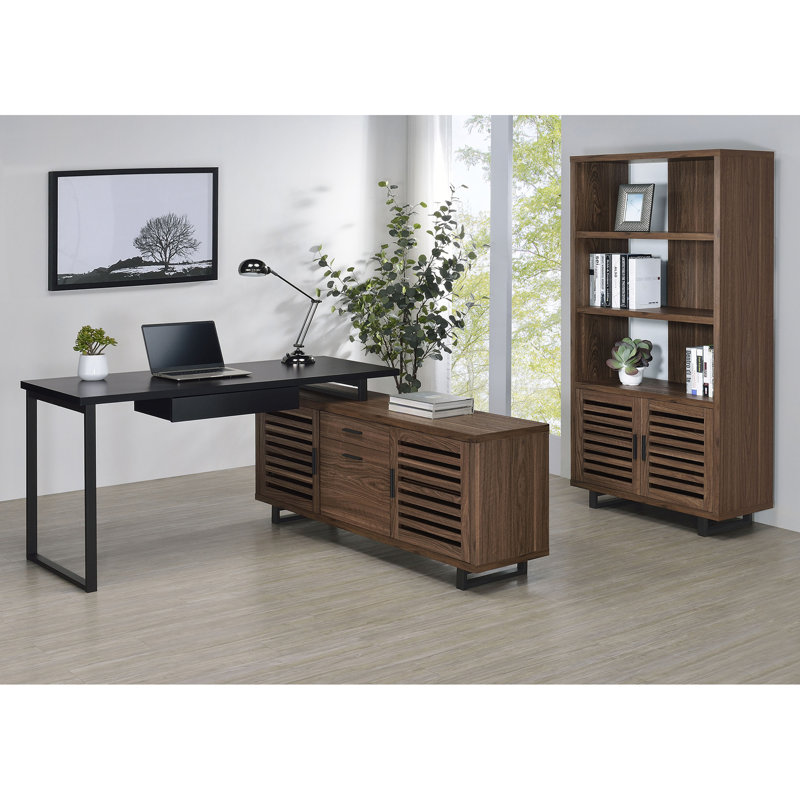 Black And Walnut L-Shape Office Computer Desk