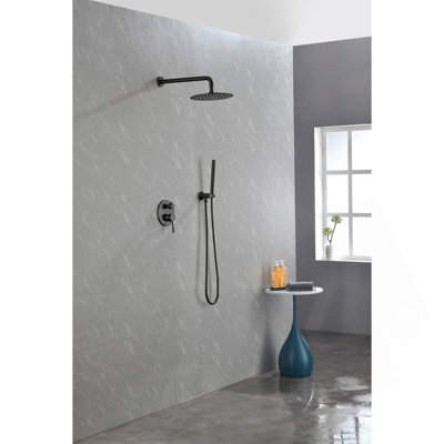 Shower System, Wall Mounted Shower Faucet Set For Bathroom With High Pressure 10" Stainless Steel Rain Shower Head Handheld Shower Set, 2 Way Pressure Balance Shower Valve Kit, Matte Black