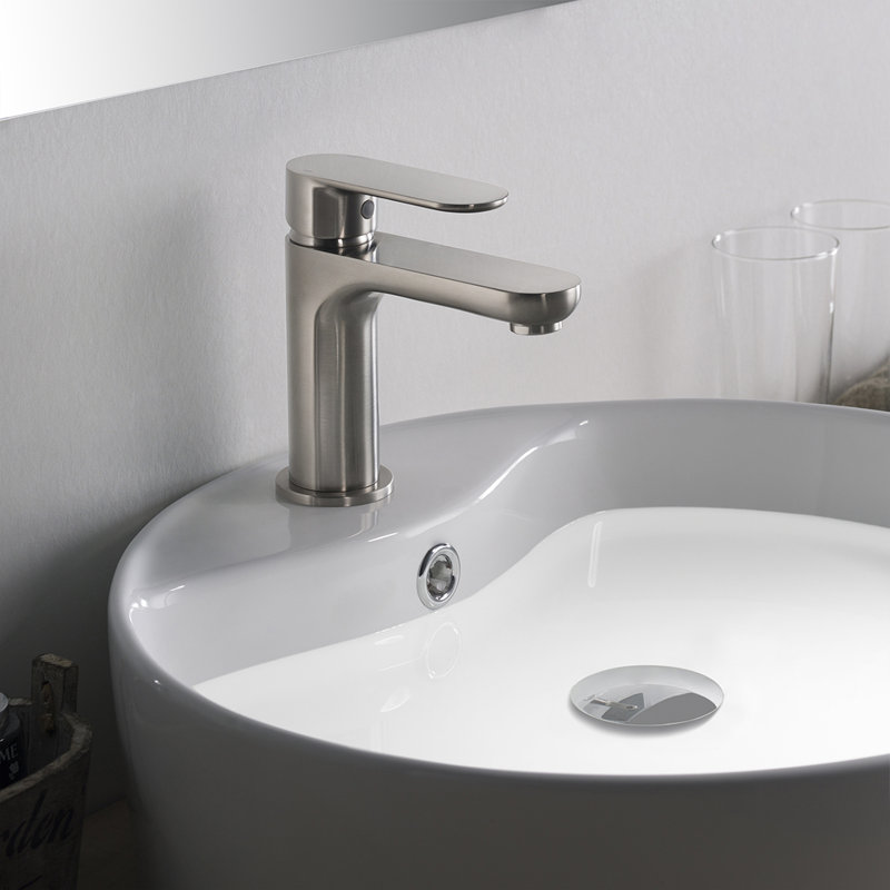 Blossom Brushed Nickel Single Hole Bathroom Faucet – Single Handle Vanity Sink Faucet with High Arc Spout, Drip-Free Ceramic Cartridge, and Water Supply Hose