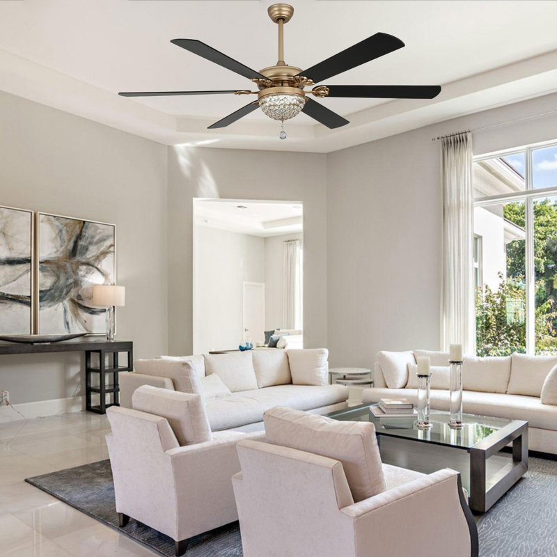 65 Inch Gorgeous Crystal Ceiling Fan With Lights And Remote, Modern 6 Speeds DC Motor Reversible Ceiling Fan For Bedroom