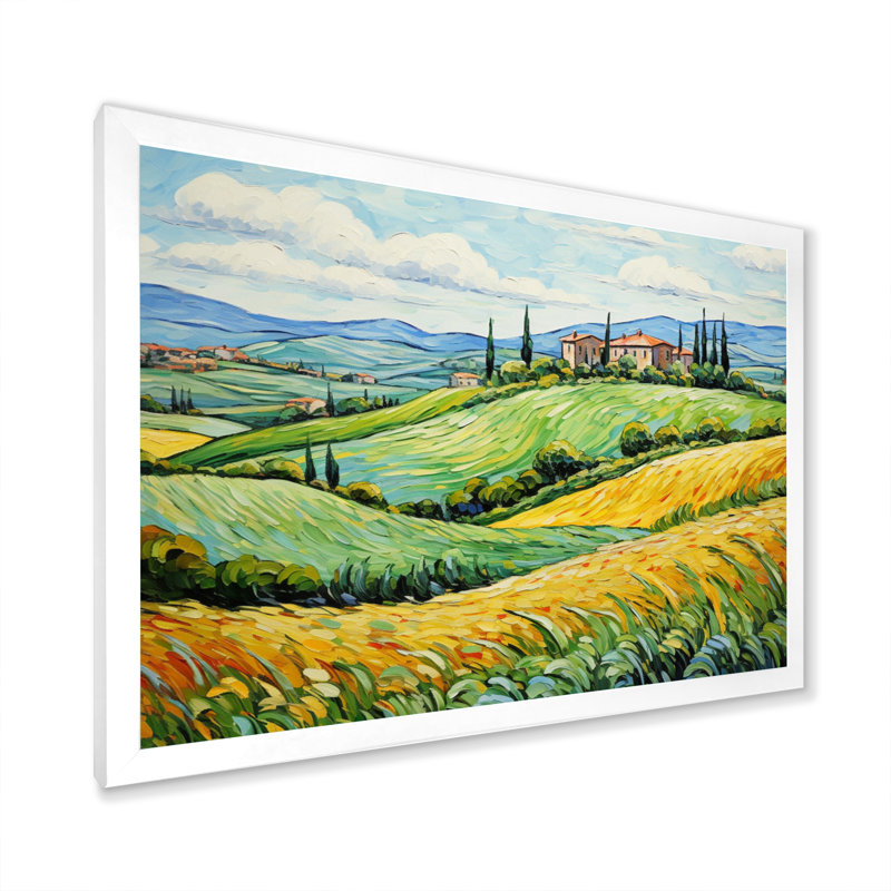Vangogh Rolling Hills III - Vangogh, reproduction d'art sur toile, Cadre blanc, H 34 po x l 44 po x P 1,5 po