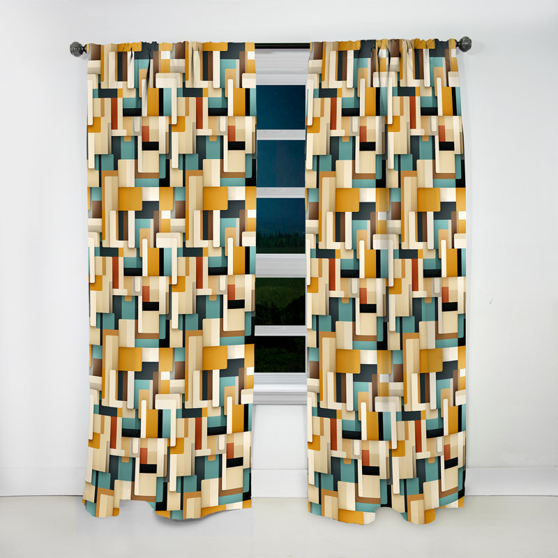 Abstract Taupe Blockchain Blocks - Modern Velvet Curtain - Room Darkening - 1 Panel, 52" W x 84" L