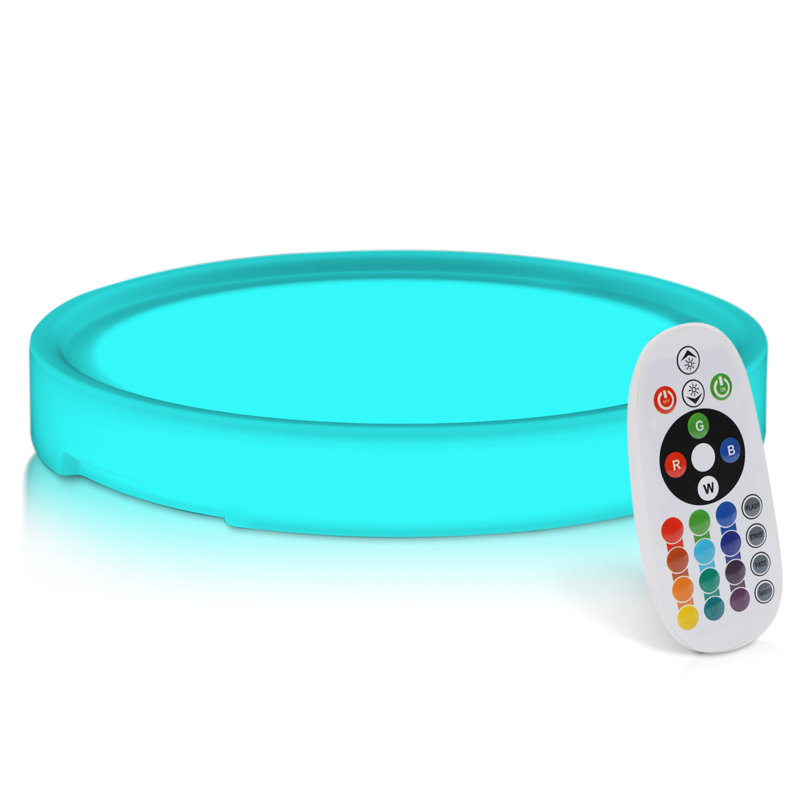 16" LED Light Up Serving Tray, Round Rechargeable Glowing Up Liquor Bottle Display Bar Tray with Remote Control
