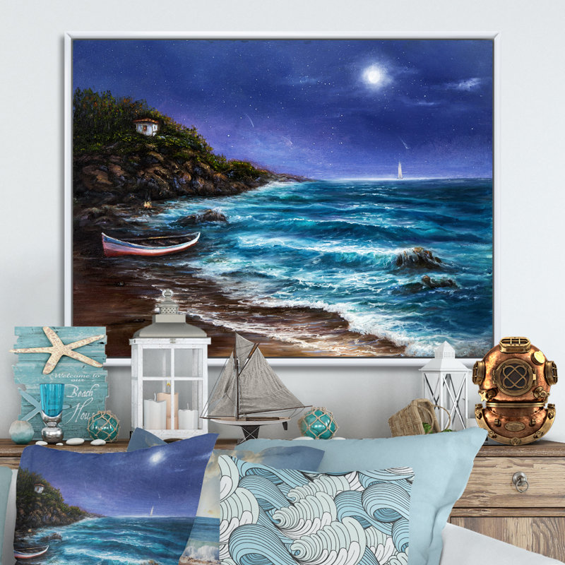 Wild Blue Ocean Waves IV - reproduction d'art sur toile, H 12 po x l 20 po x P 1 po, Cadre flottant blanc