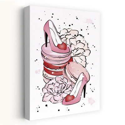 Glam Heels And Macarons Contemporary Elegant Modern Portrait Flower Wall Art Print