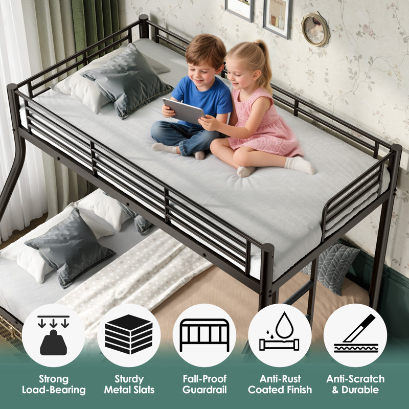 Black Twin XL Over Queen Bunk Bed, Black, Twin XL Over Queen