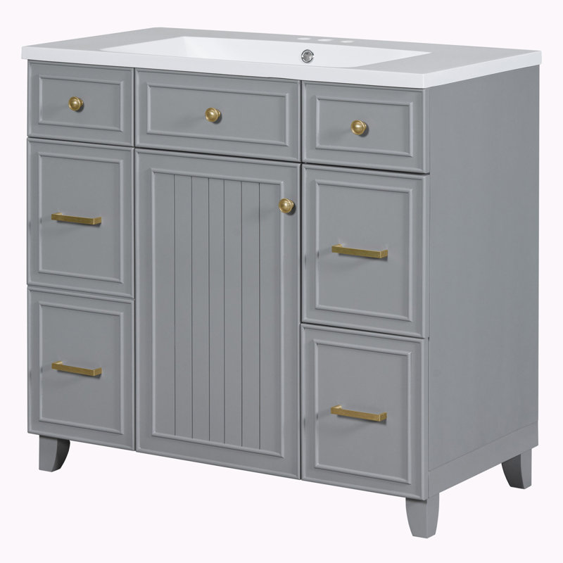 Ensemble de meuble-lavabo simple 36 po avec plateau en céramique Oche, Gris