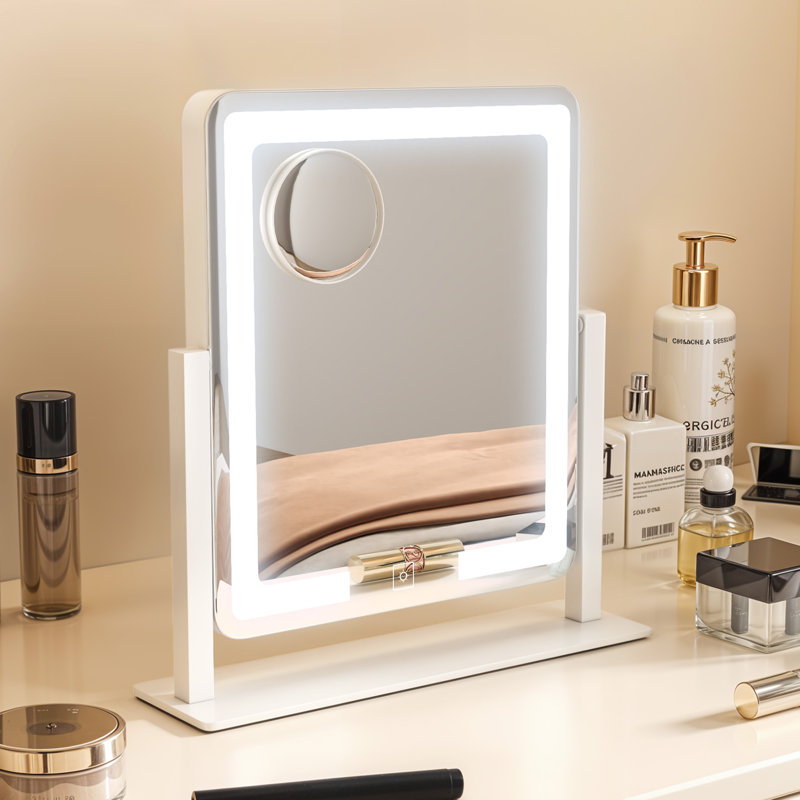 Miroir rectangulaire lumineux à DEL pour bureau de coiffeuse, réglable et amovible