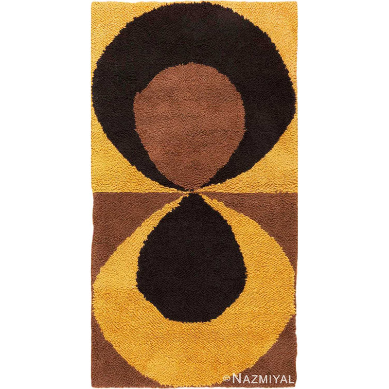 Scandinavian One-of-a-Kind Rectangle 3' X 5'5" Wool Area Rug in Brown/Yellow/Black