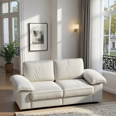 Canapé avec rangement peu encombrant, siège de remorquage crème et canapé avec causeuse contemporaine à rangement caché pour le salon et les petites maisons