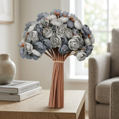 32 pièces de fleurs de renoncule artificielle en soie bleue et fausse mini pivoine pour le bricolage
