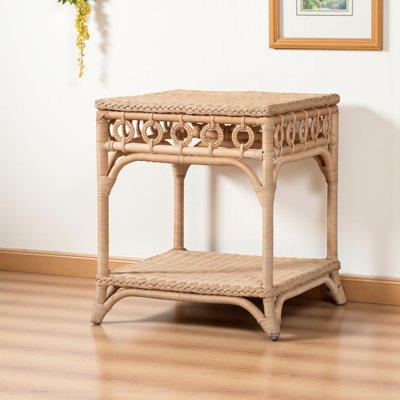Elodie Natural Rattan End Table with Shelf Square Boho Accent Table with Decorative Loop Detail by Bungalow Rose