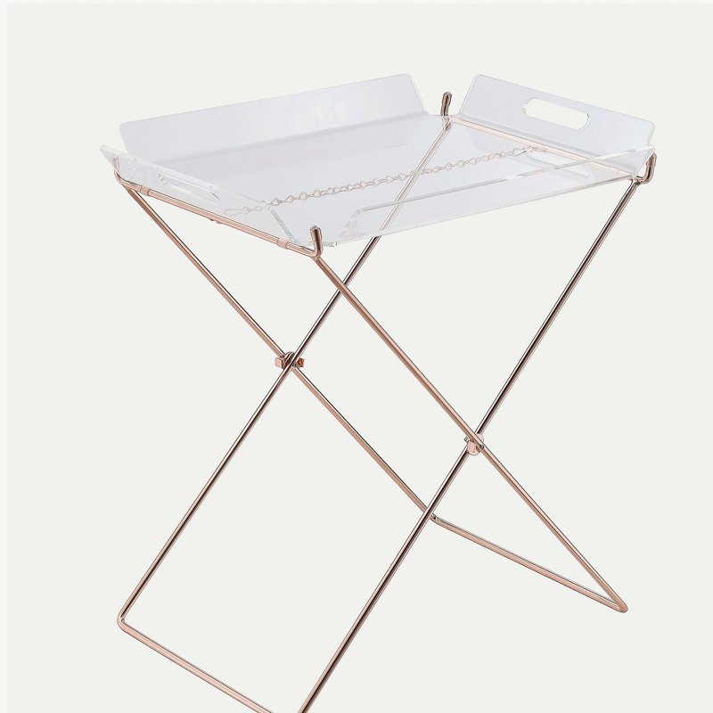 Table-plateau transparente et cuivre avec plateau amovible