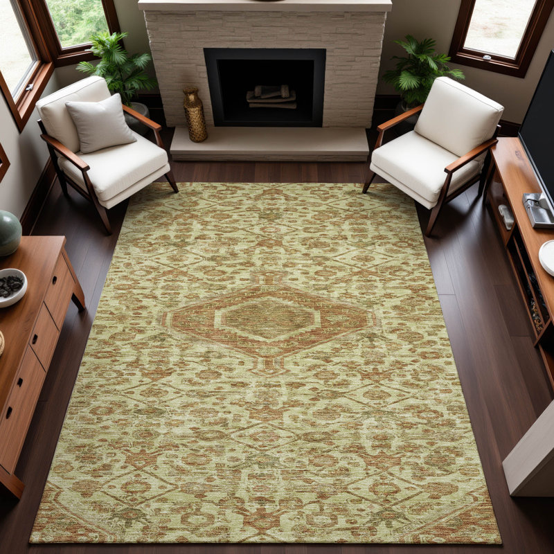 Premium Machine Washable Barry AMF1225 Medallion Rug, Rectangle 3' x 5'