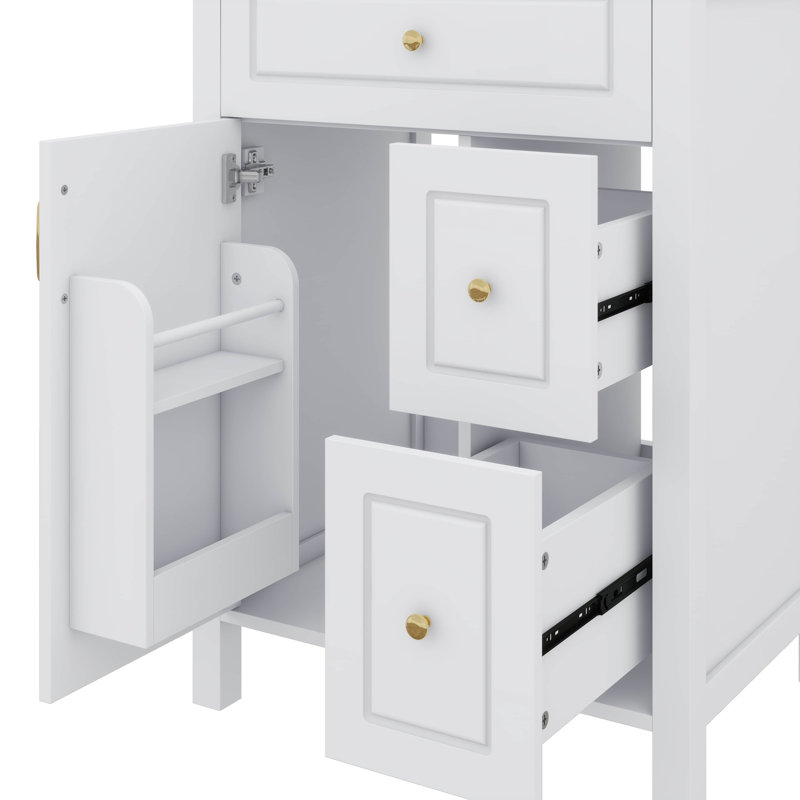 Meuble-lavabo 24 po avec lavabo en céramique 1 porte à fermeture douce et 2 tiroirs, Blanc