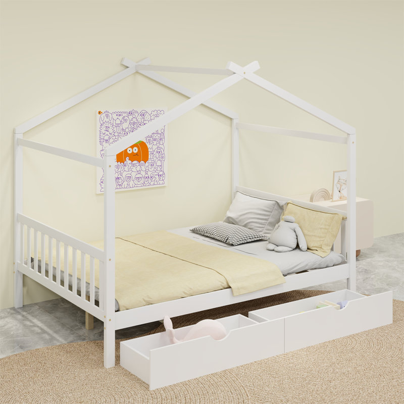 Nguyet House Platform Bed with Headboard, White, Full
