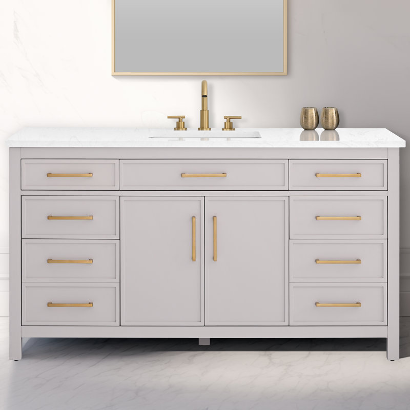 Wenniah 60" Single Vanity, Taupe/Brushed Bronze