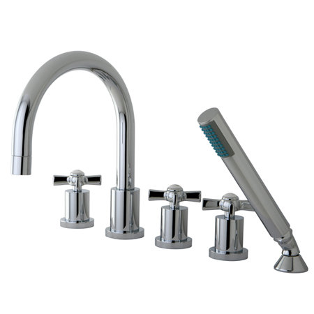 Kingston Brass Millennium Three-Handle 5-Hole Deck Mount Roman Tub Faucet with Hand Shower, Polished Chrome