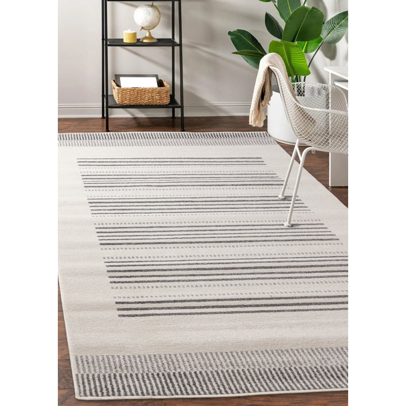 Cleckheat White Grey Modern Striped Area Rug, Rectangle 6'7" x 9'10"
