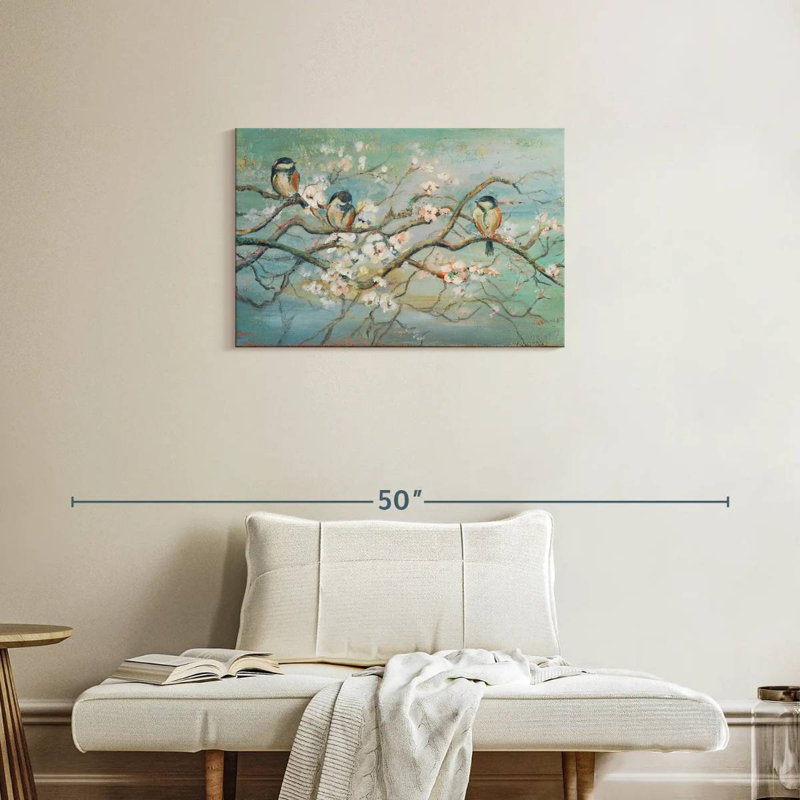 Branche de printemps avec oiseaux, H 20 po x l 30 po