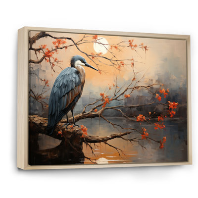 " Coral Gray Heron Solitude Pointillism II "