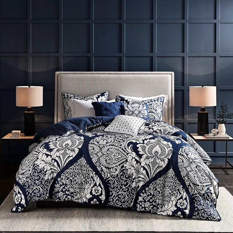 Housse de couette double / grand imprimé avec motif et attaches intérieures 6 pièces en coussins décoratifs multicolores