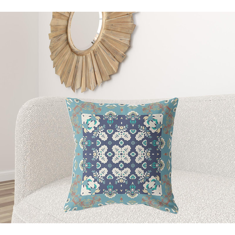 Coussin décoratif 26 po x 26 po Broadcloth, Gris / bleu floral