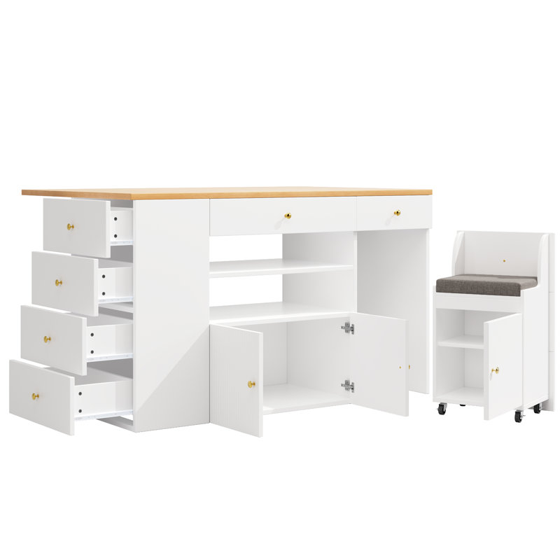Wood Kitchen Island, White