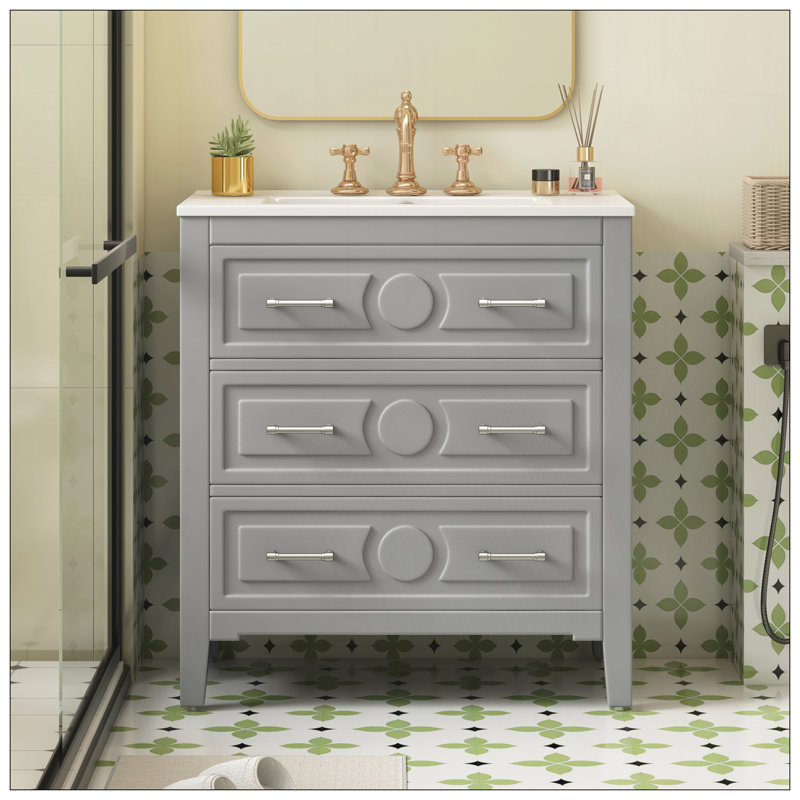 Meuble-lavabo 30 po avec lavabo en céramique, Gris