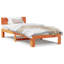 Bed Frame With Headboard Wax Brown Solid Pine Wood-1938907504